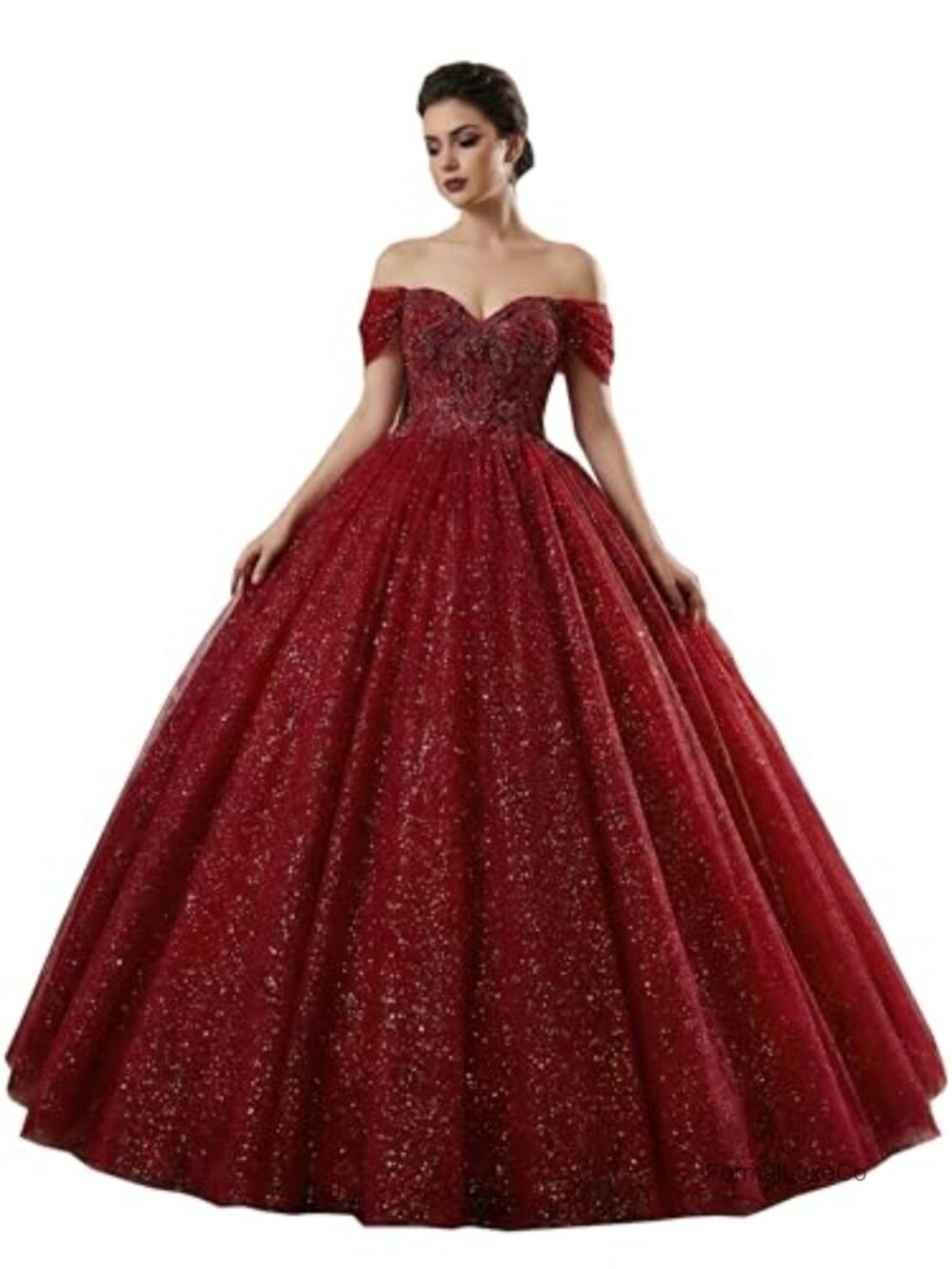 Lace Up Ball Gown Long Quinceanera Dress w/ Pleated Straps
